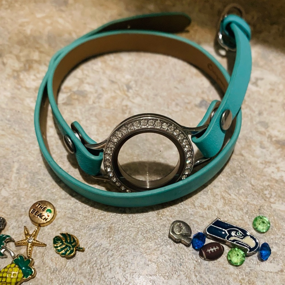 Origami Owl Teal Wrap Bracelet with Crystal Accents and Charms!